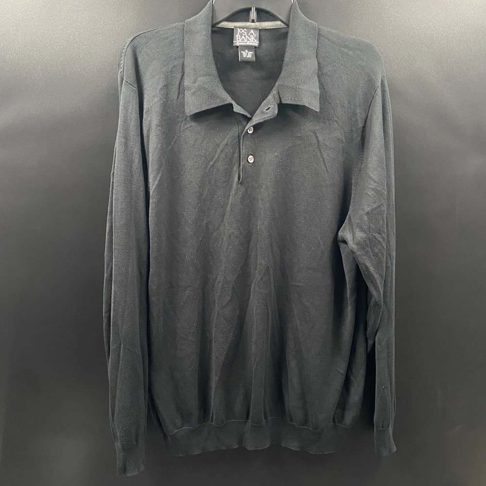 Jos. A. Bank Polo Shirt Men's XL 100%‎ Silk Black Long Sleeve Stylish Comfort